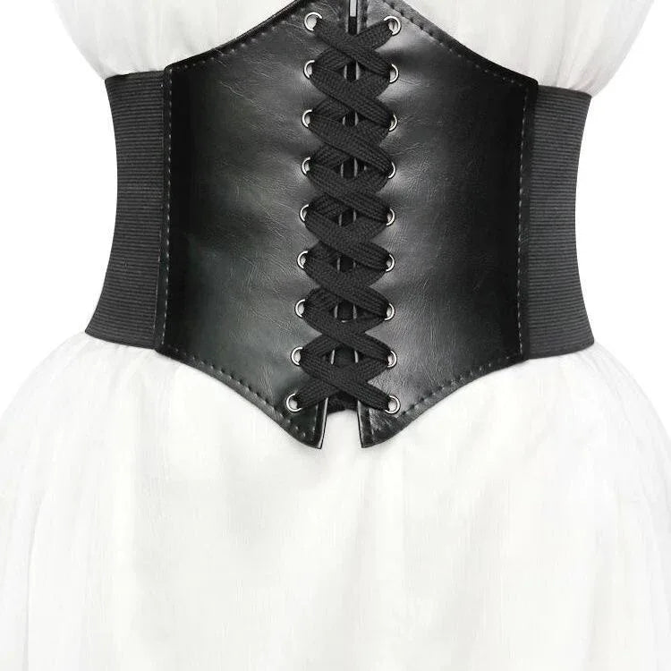 Decorative elastic waist belt for women, simple and versatile, perfect for shirt dresses, trendy all year round, wide straps for a slimming effect. - Rozzlux