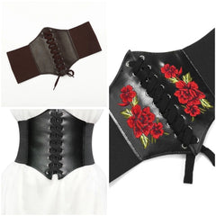 Decorative elastic waist belt for women, simple and versatile, perfect for shirt dresses, trendy all year round, wide straps for a slimming effect. - Rozzlux