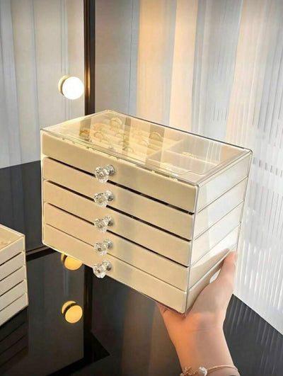 1pc 5-Layer Transparent Acrylic Jewelry Box, Large-Capacity Jewelry Organizer, Drawer-Style